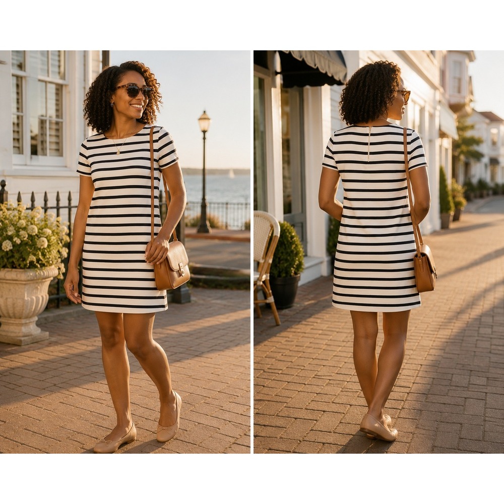 Striped Preppy Nautical Shift Dress Black White Ponte Knit Women's XS Old Navy